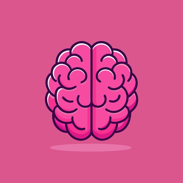 El icono de dibujos animados del cerebro humano de color rosa en la parte superior y de vista lateral en un fondo rosa aislado