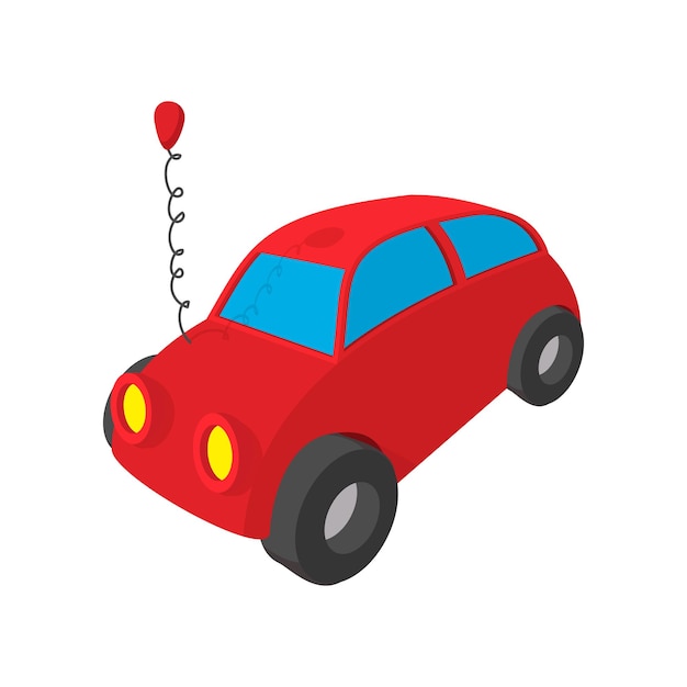 Icono de dibujos animados de coche rojo de juguete sobre un fondo blanco