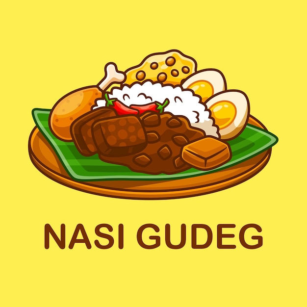 Icono de dibujos animados de comida de Nasi Gudeg Ilustración Icono de objeto de comida Icono de vector plano aislado