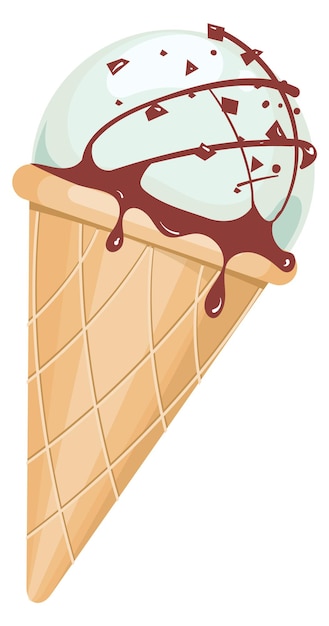 Vector icono de dibujos animados de cono de galleta de helado de chocolate con menta