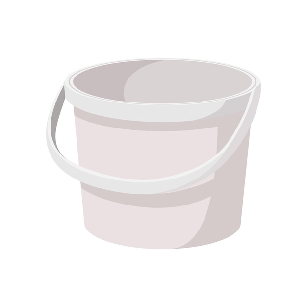 Icono de dibujos animados de cubo de plástico blanco sobre un fondo blanco