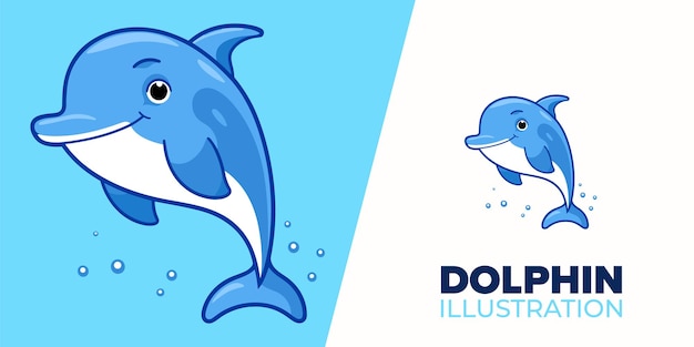 Icono de dibujos animados de delfín lindo Ilustración vectorial plana para carteles de carteles Decoración y impresión