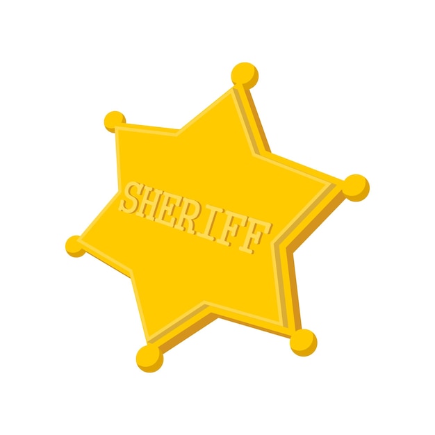 Icono de dibujos animados de estrella del sheriff sobre un fondo blanco