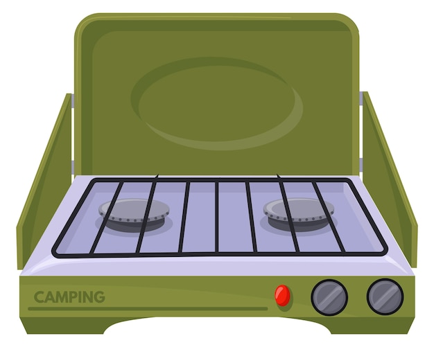 Icono de dibujos animados de estufa portátil Equipo de cocina al aire libre