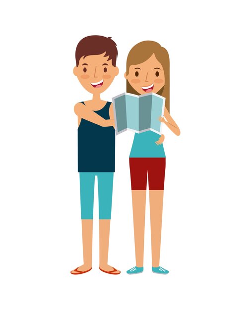 icono de dibujos animados feliz pareja joven sobre fondo blanco