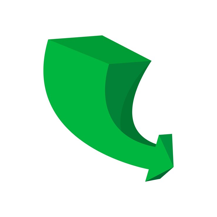 Vector icono de dibujos animados de flecha verde 3d aislado en un fondo blanco
