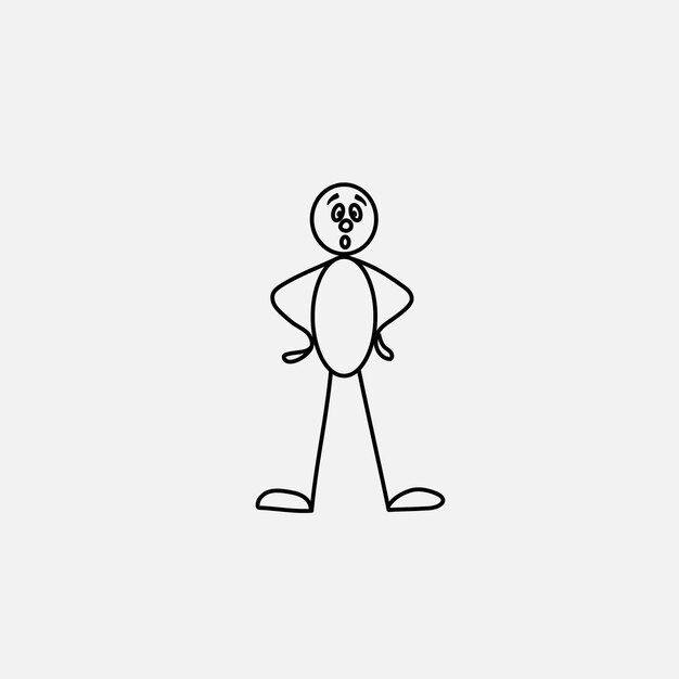 Icono de dibujos animados de hombre de figura de palo de bosquejo en lindas escenas en miniatura.