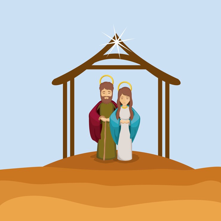 Vector icono de dibujos animados de maría y josé. sagrada familia y feliz navidad tema de la temporada. diseño colorido vector