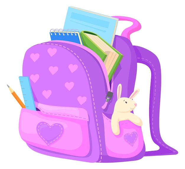 Icono de dibujos animados de mochila escolar completa bolsa de estudiante  de niña