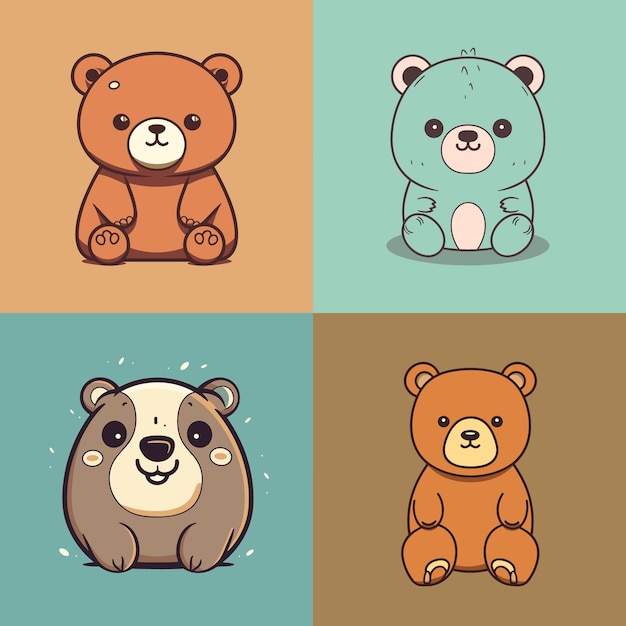 Ícono de dibujos animados de oso lindo dibujado a mano logotipo de oso de peluche ilustración de personaje mascota de dibujo animado doodle art