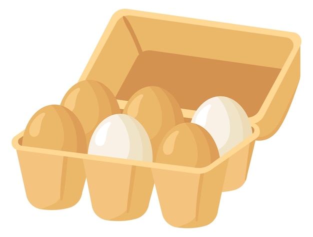 Vector icono de dibujos animados de paquetes de huevos caja de comida de granja orgánica