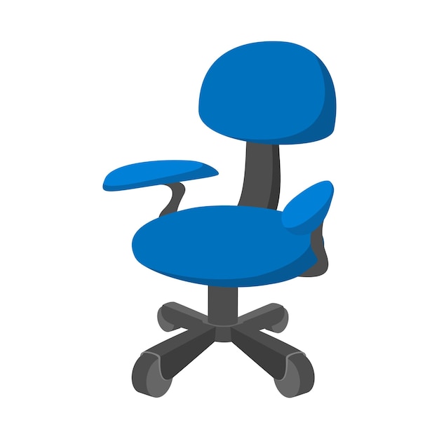 Icono de dibujos animados de silla de oficina azul sobre un fondo blanco