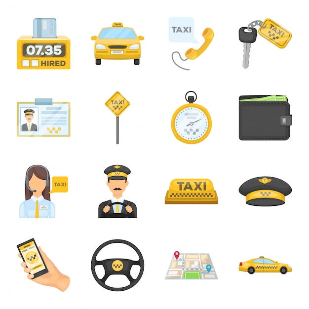 Icono de dibujos animados de taxi. servicio de transporte de ilustración. Dibujos animados aislados conjunto icono taxi.