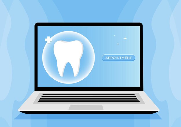 icono de diente en azul Ilustración vectorial de odontología Reservar una cita con un dentista Ilustración