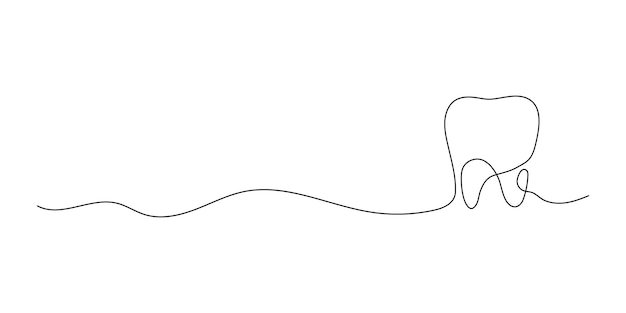 Icono de diente en estilo de dibujo de línea continua en pulgón blanco Arte de línea de icono de diente médico de odontología
