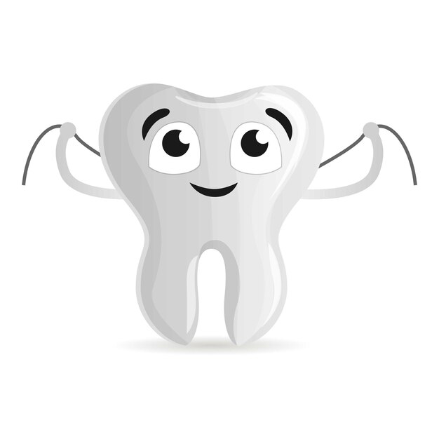 Icono de diente feliz con hilo dental Icono vectorial de diente alegre con hilo dental para diseño web aislado sobre fondo blanco