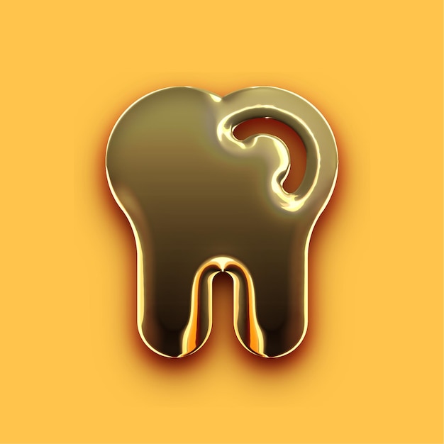 Icono de diente de oro cromado premium con fondo amarillo personalizable