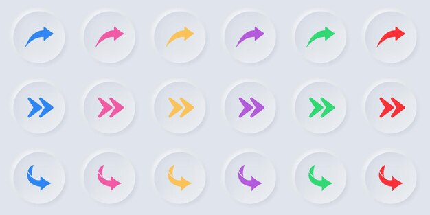 Icono digital de flecha de color establecido en estilo de neumorfismo Derecha Siguiente Compartir enlace Atrás Adelante Símbolo