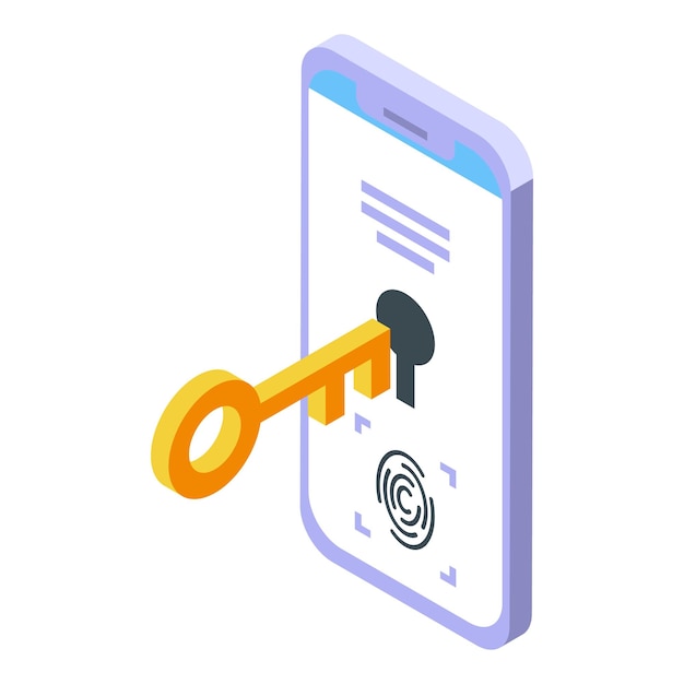 Icono digital de huella digital vector isométrico Reconocimiento de identidad de contrato de firma
