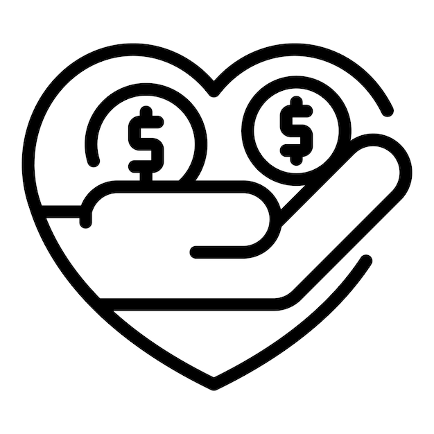 Icono de dinero de caridad Icono de vector de dinero de caridad esquema para diseño web aislado sobre fondo blanco