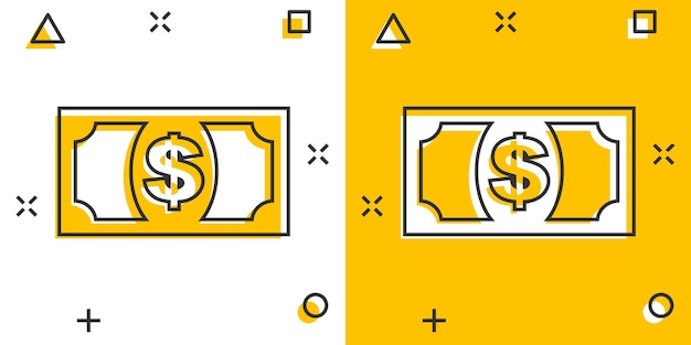 Icono de dinero de dólar de dibujos animados de vector en estilo cómic Pictograma de ilustración de signo de dólar Concepto de efecto de salpicadura de negocio de moneda