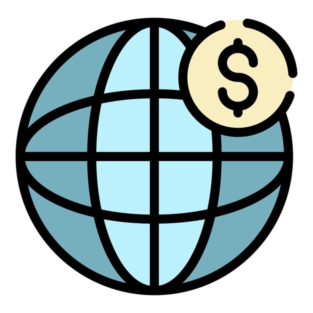 Icono de dinero en dólares global Contorno de icono de vector de dinero en dólares global color plano aislado