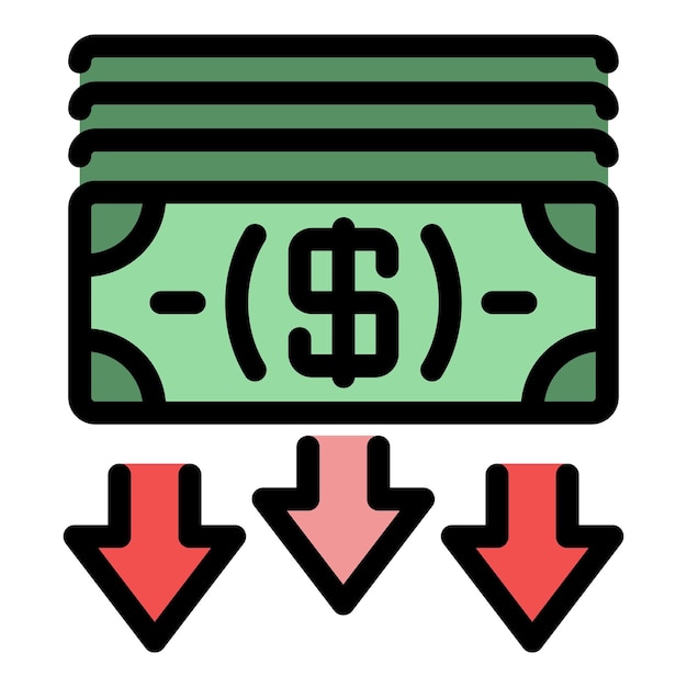 Icono de dinero en efectivo de crisis Contorno de dinero en efectivo de crisis vector icono color plano aislado