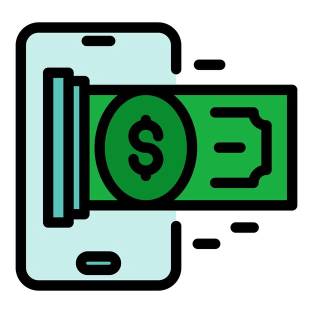 Icono de dinero en efectivo del teléfono inteligente Contorno de icono de vector de dinero en efectivo del teléfono inteligente color plano aislado