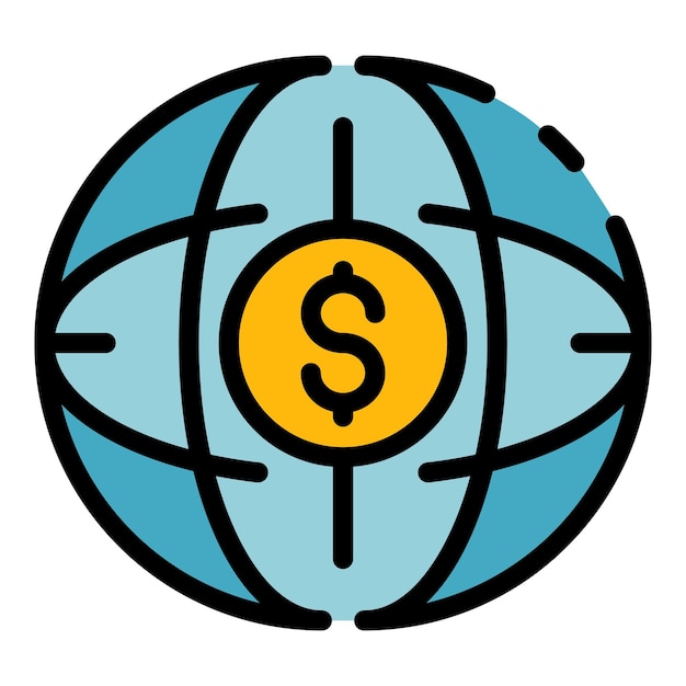 Icono de dinero global Contorno de icono de vector de dinero global color plano aislado