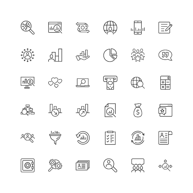 Icono de dinero global establecido en estilo plano Ilustración de vector de información global sobre fondo blanco aislado Concepto de negocio de datos financieros