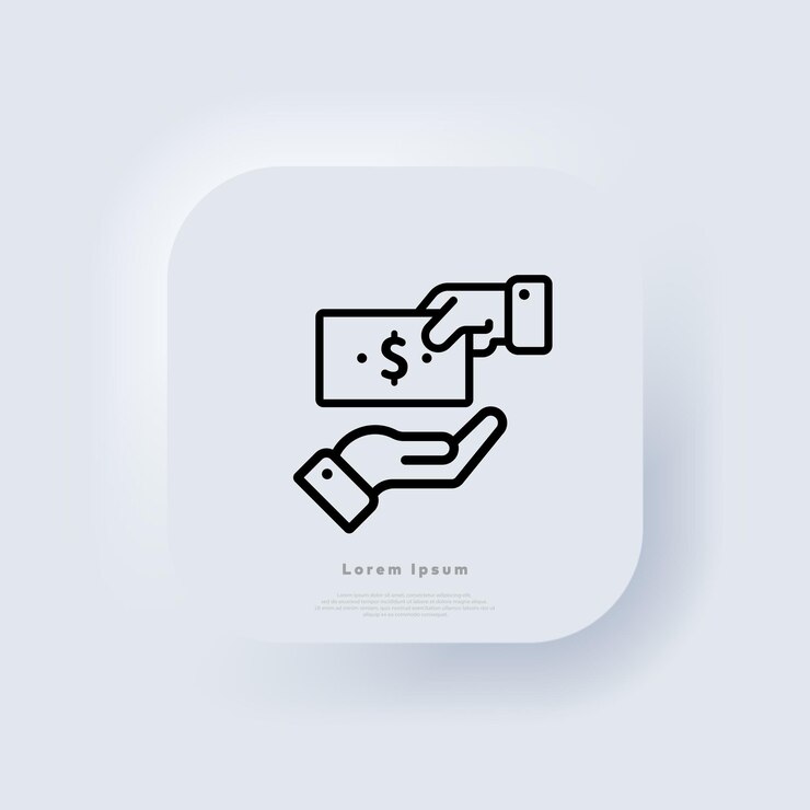 Icono de dinero en mano. Concepto de negocio. Signo de dinero. Botón web de interfaz de usuario blanco Neumorphic UI UX. Neumorfismo. Eps vectoriales 10.