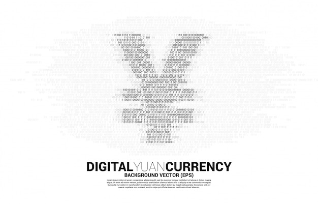 Icono de dinero de moneda yuan digital de cero binario y un código. Concepto de economía de moneda digital de China y conexión de red financiera.