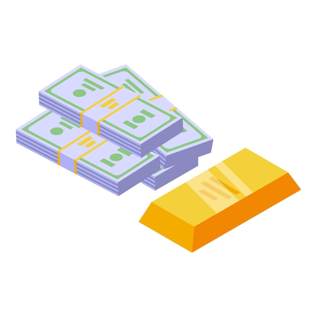 Icono de dinero de resultado de oro en efectivo Isométrico de icono de vector de dinero de resultado de oro en efectivo para diseño web aislado sobre fondo blanco