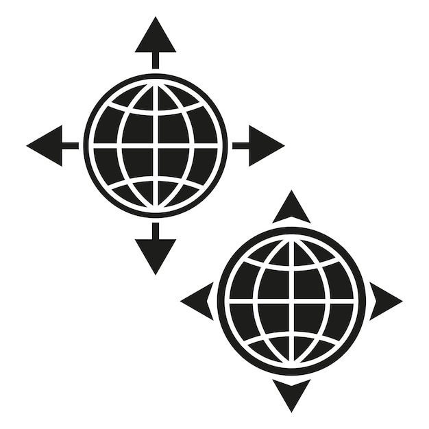 Icono de dirección global Símbolo de globo con flechas Concepto de movimiento internacional