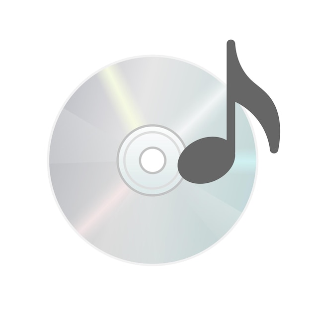 Icono de disco compacto con nota musical para unidad de disco en computadora personal