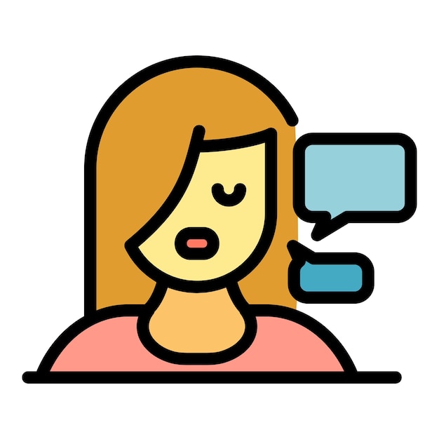 Icono de discusión de la escuela Contorno de la discusión escolar Icono vectorial de color plano aislado
