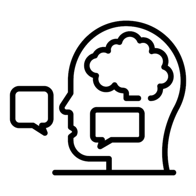 Icono de discusión del habla cerebral Contorno de icono de vector de discusión del habla cerebral para diseño web aislado sobre fondo blanco