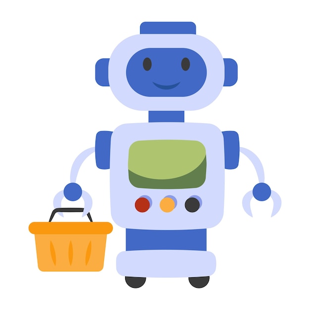 Un icono de diseño coloreado del robot de compras
