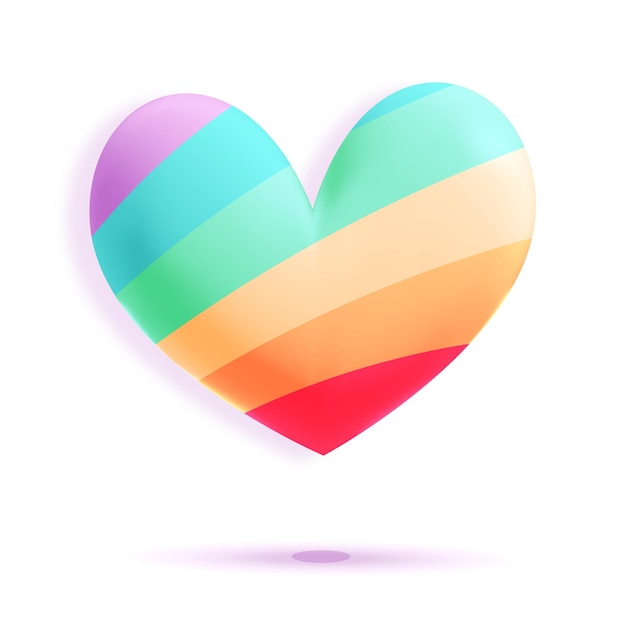 Icono de diseño de forma de corazón de arco iris lgbt realista vector 3d brillante Orgullo gay orgullo mes transgénero