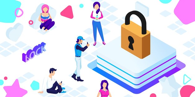 Icono de diseño isométrico de bloqueo Ilustración web vectorial Concepto colorido 3d