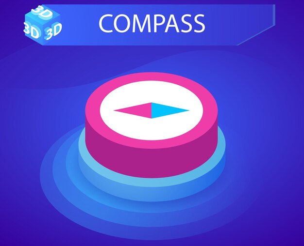 Icono de diseño isométrico de brújula Ilustración web vectorial Concepto colorido 3d
