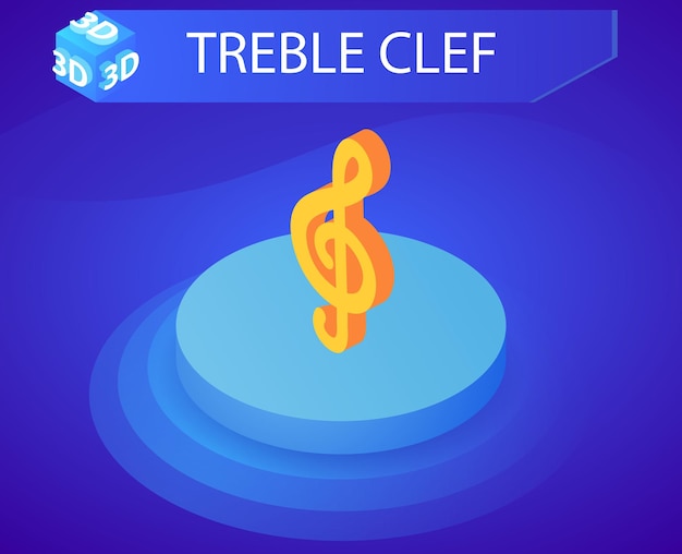 Icono de diseño isométrico de clave de sol Vector web ilustración 3d concepto colorido