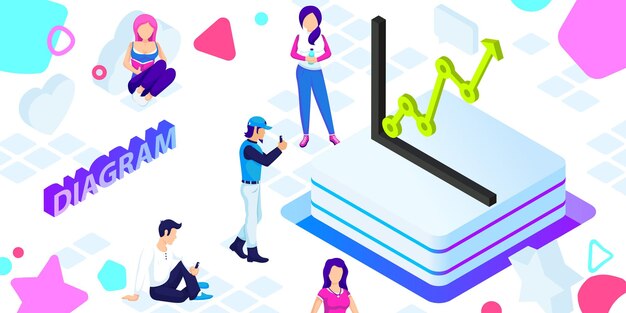 Icono de diseño isométrico de diagrama Ilustración web vectorial Concepto colorido 3d