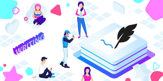 Icono de diseño isométrico de escritura Ilustración web vectorial Concepto colorido 3d