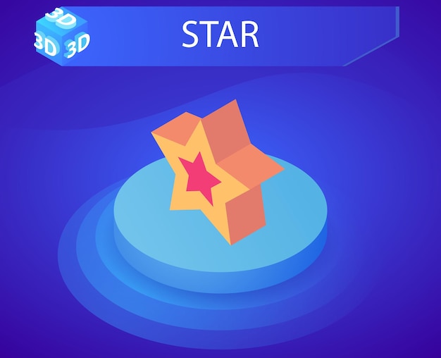 Icono de diseño isométrico estrella Vector web ilustración 3d concepto colorido