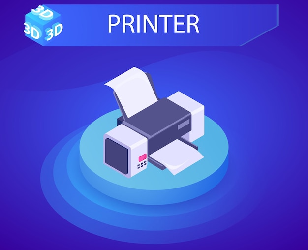 Icono de diseño isométrico de impresora Ilustración web vectorial Concepto colorido 3d