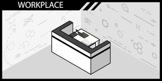 Icono de diseño isométrico del lugar de trabajo Ilustración web vectorial Concepto colorido 3d