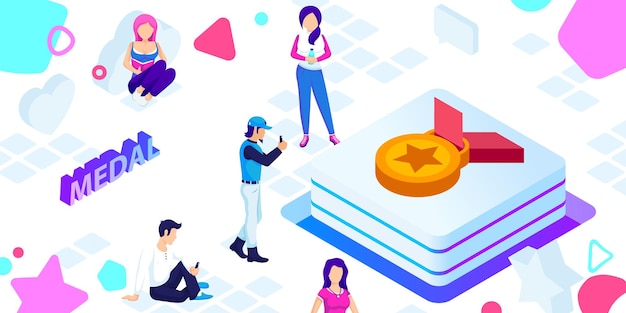 Icono de diseño isométrico de medalla Ilustración web vectorial Concepto colorido 3d