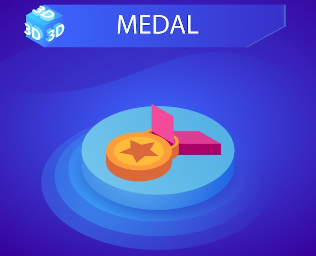Icono de diseño isométrico de medalla Ilustración web vectorial Concepto colorido 3d