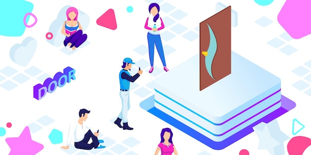 Icono de diseño isométrico de puerta Ilustración web vectorial Concepto colorido 3d